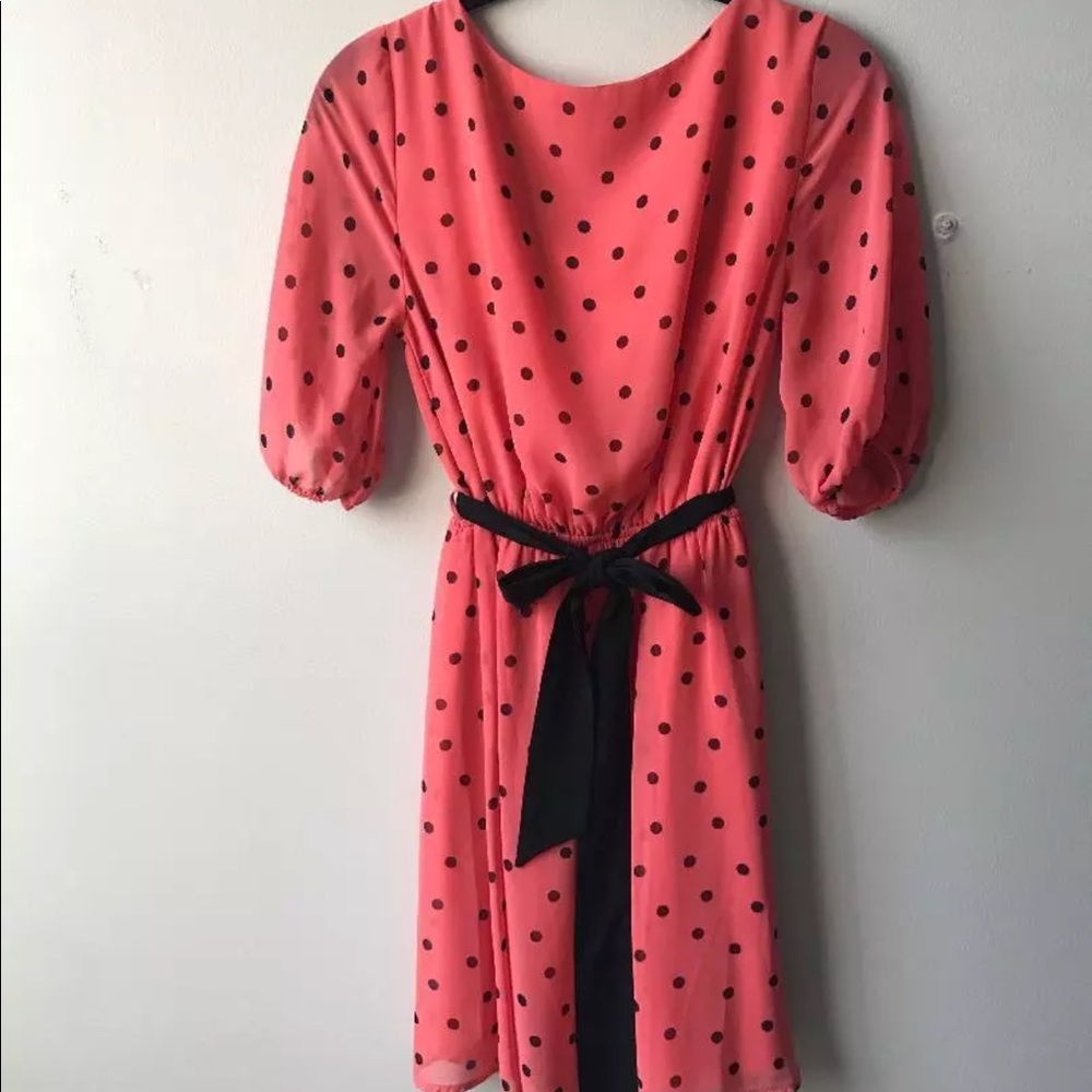 Modcloth Quarter Sleeve Peach Polka Dot Dress